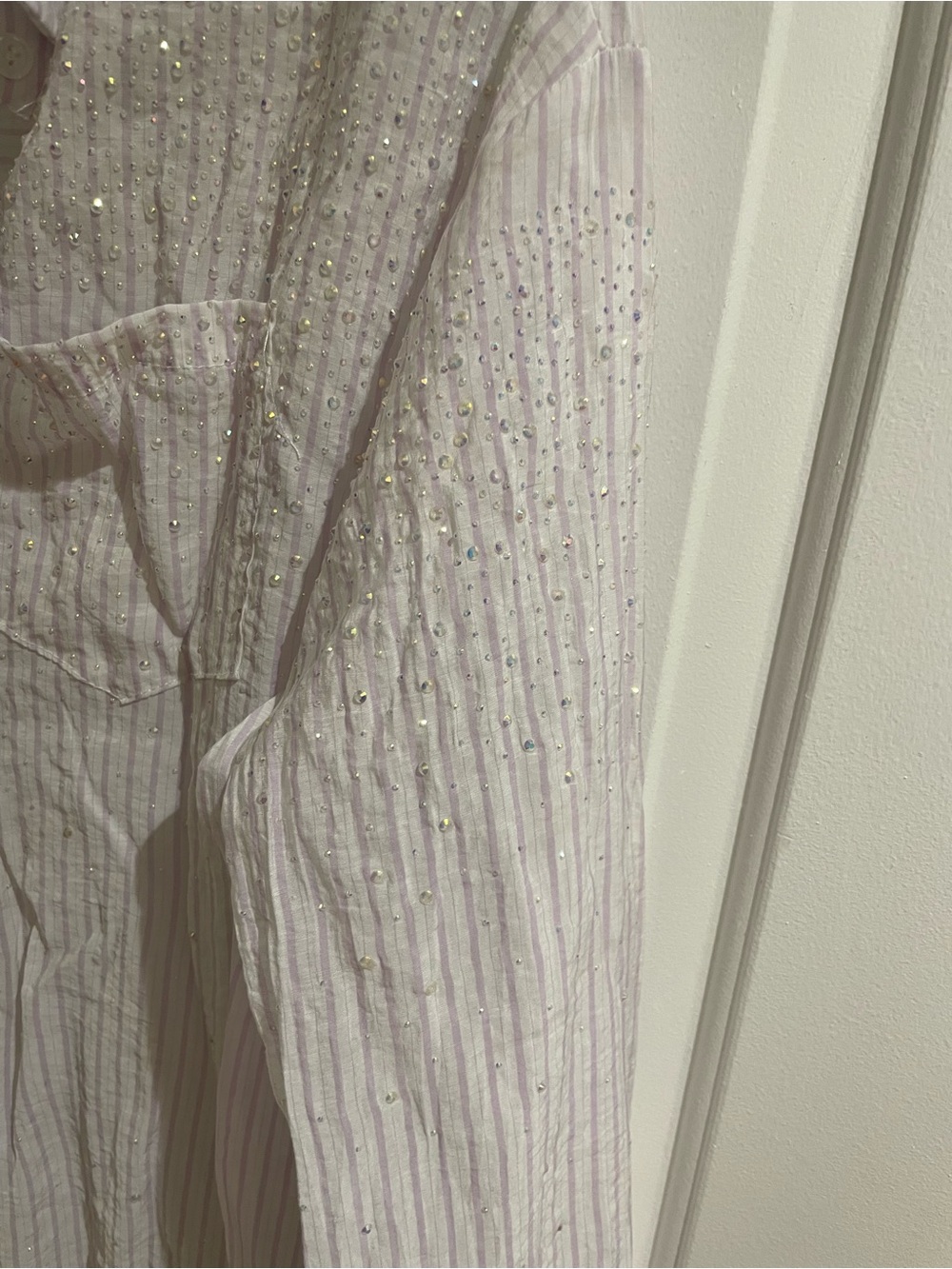 Beaded Light Pink Striped Button-Up Shirt